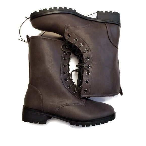 Sociology Shoes - Sociology Womens Size 9 Lace Up Combat Boots Dark Grey Outdoor Night Out